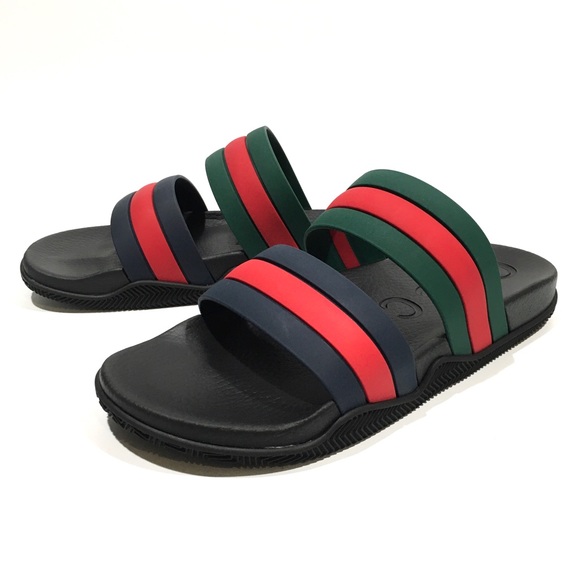 GUCCI WEB RGR RUBBER SLIDES SANDALS -MEN’S US 12.5 -NEW - Picture 5 of 9